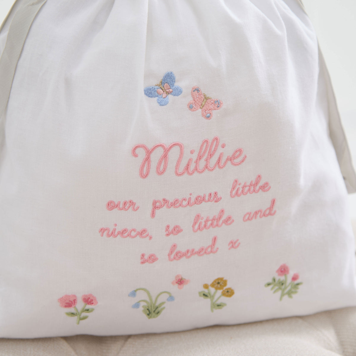 Personalised Floral Embroidered Drawstring Bag
