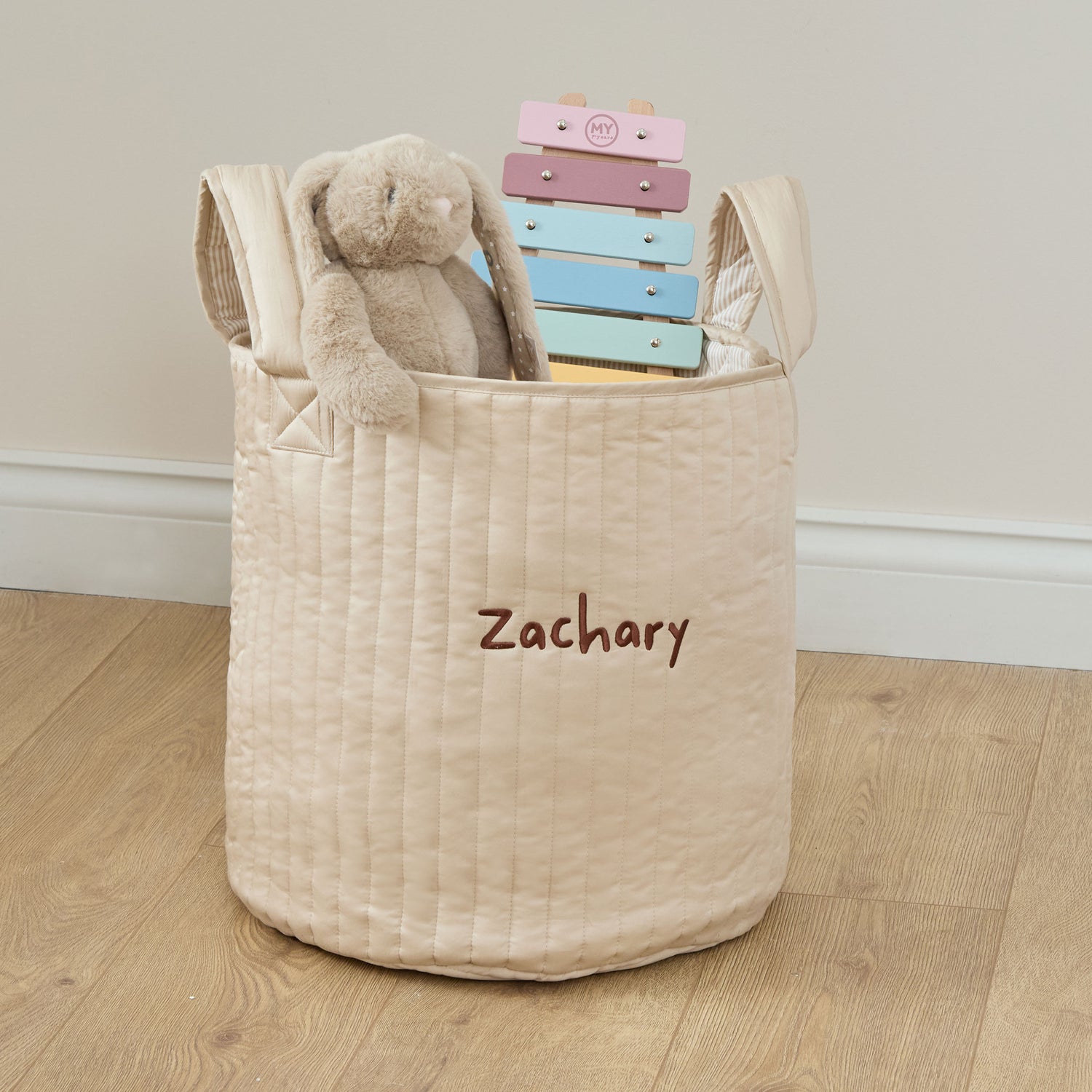 Personalised Large Neutral Stripe Storage Bag