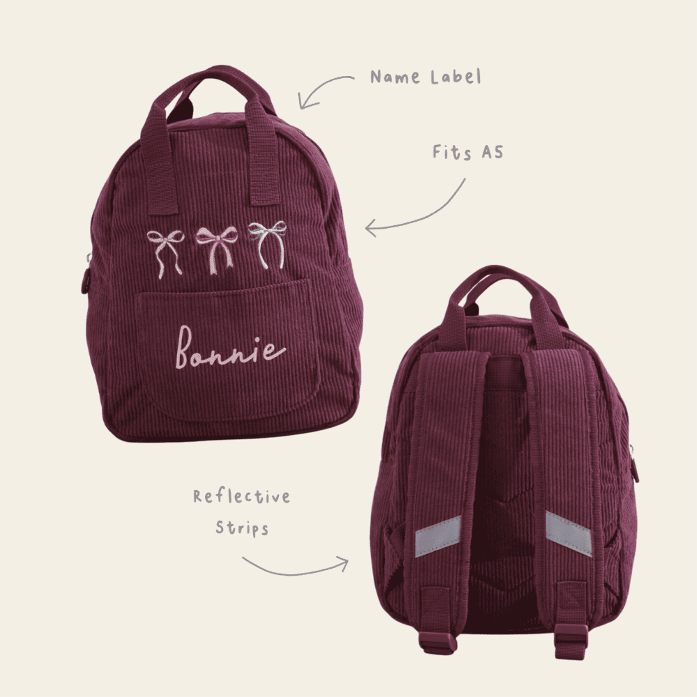 Personalised Bows Frill Seekers Berry Cord Mini Backpack