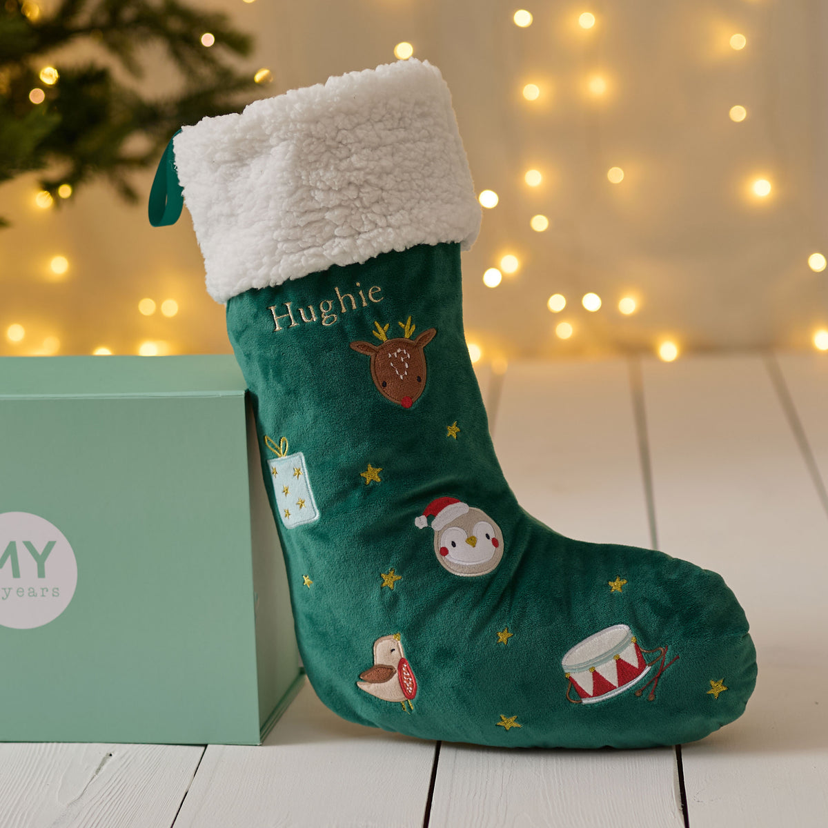 Personalised Green Embroidered Medium Christmas Stocking