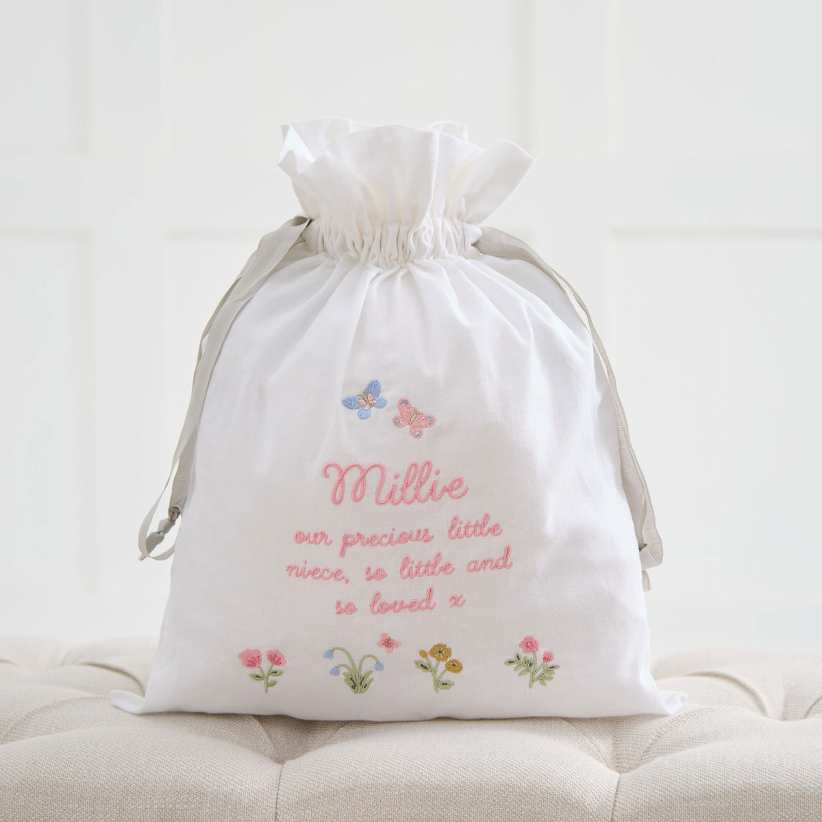 Personalised Floral Embroidered Drawstring Bag