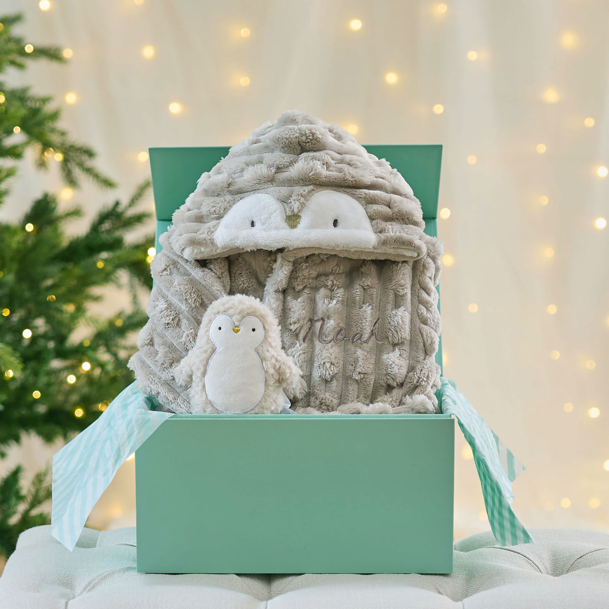 Personalised Luxe Penguin Robe and Mini Plush Gift Set