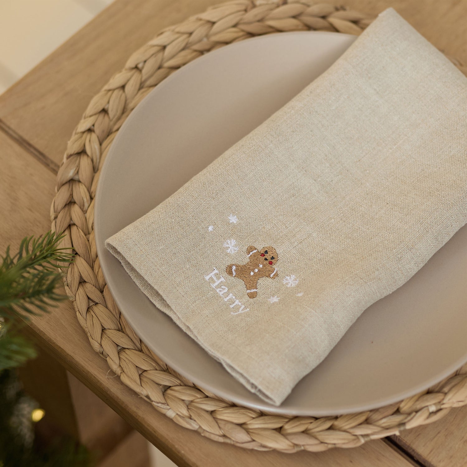 Personalised Gingerbread Neutral Linen Napkin