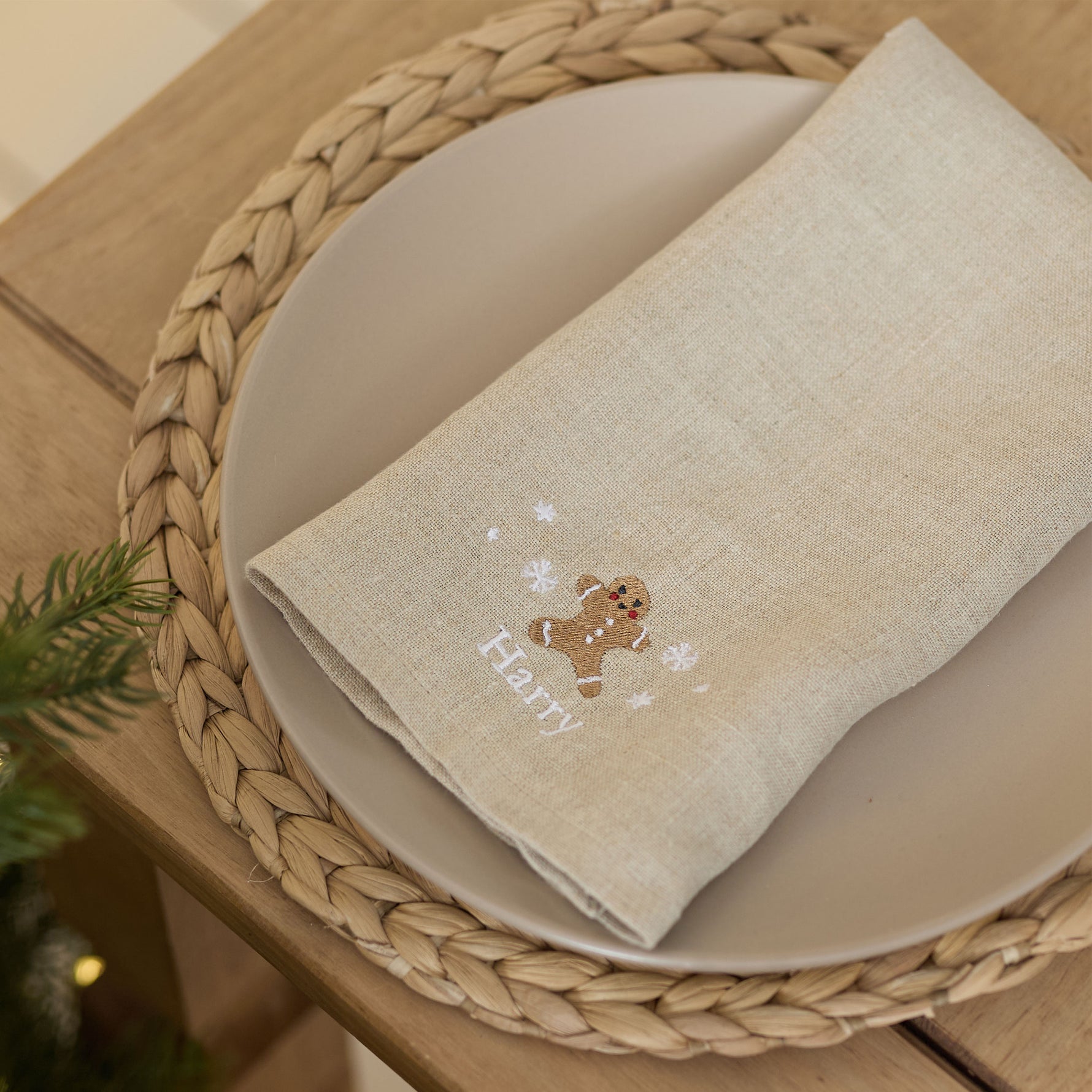 Personalised Gingerbread Neutral Linen Napkin
