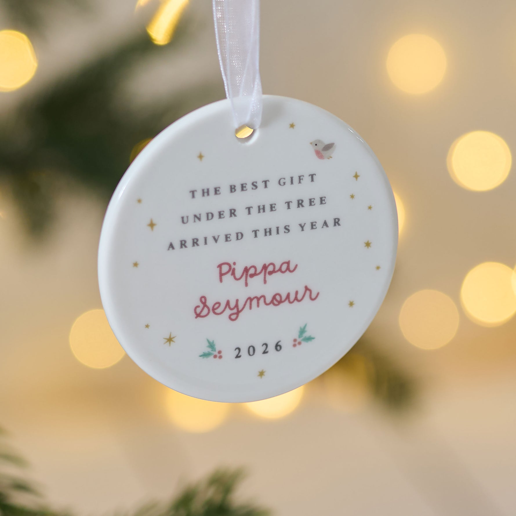Personalised The Best Gift Under The Tree Round Ceramic Decoration