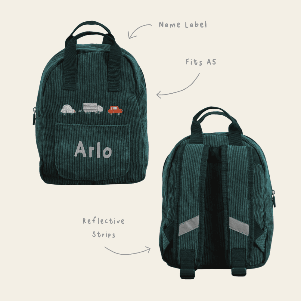 Personalised Transport Forest Green Cord Mini Backpack