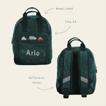 Personalised Transport Forest Green Cord Mini Backpack