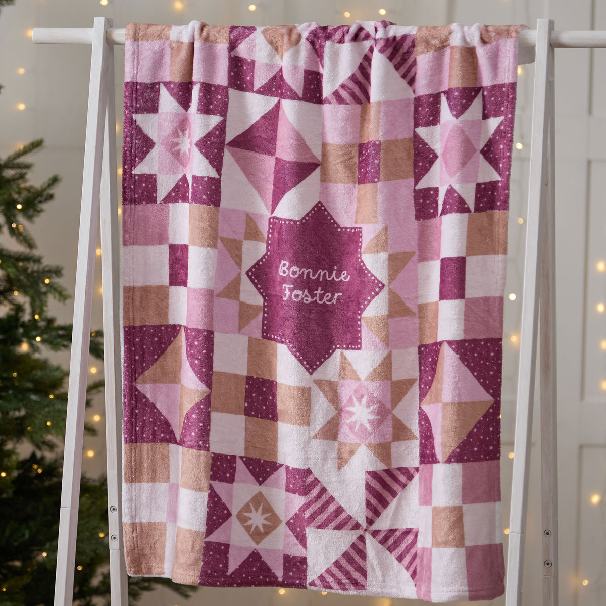 Personalised Pink Christmas Checkered Fleece Blanket