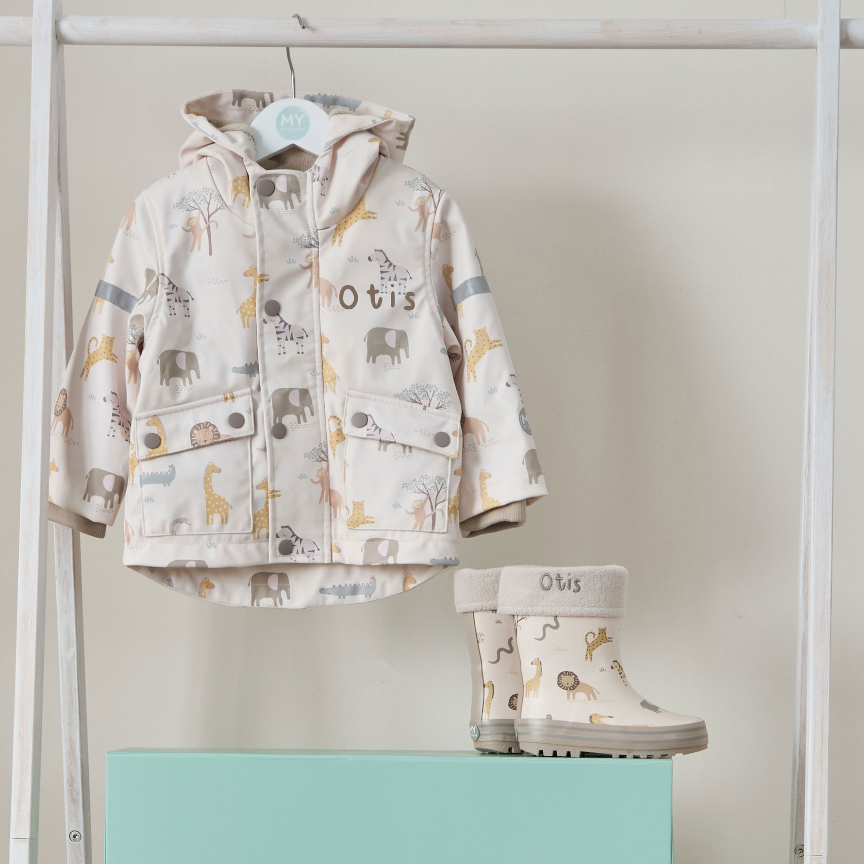 Personalised Neutral Safari Rainy Day Gift Set