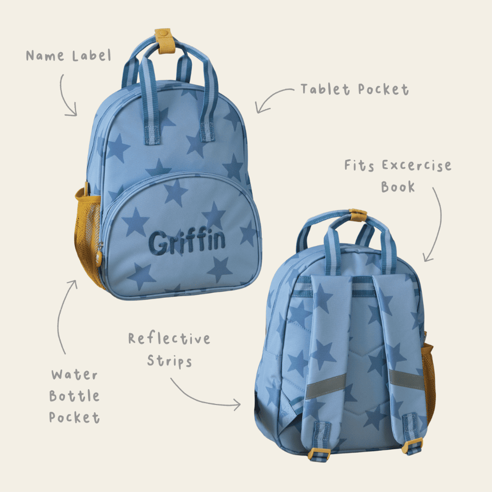 Personalised Blue Star Pocket Medium Backpack