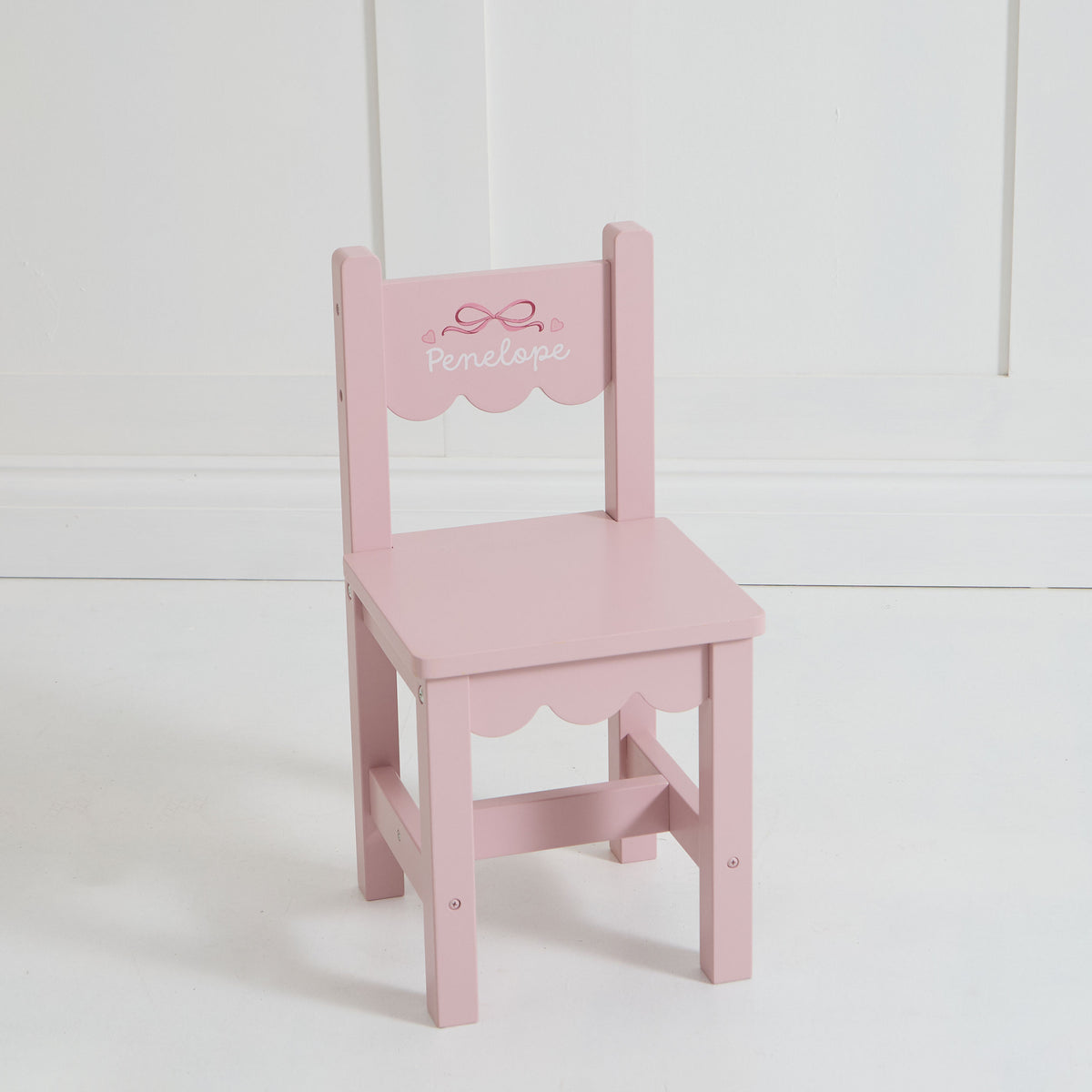 Personalised Bow Printed Pink Scalloped Chair FSC®