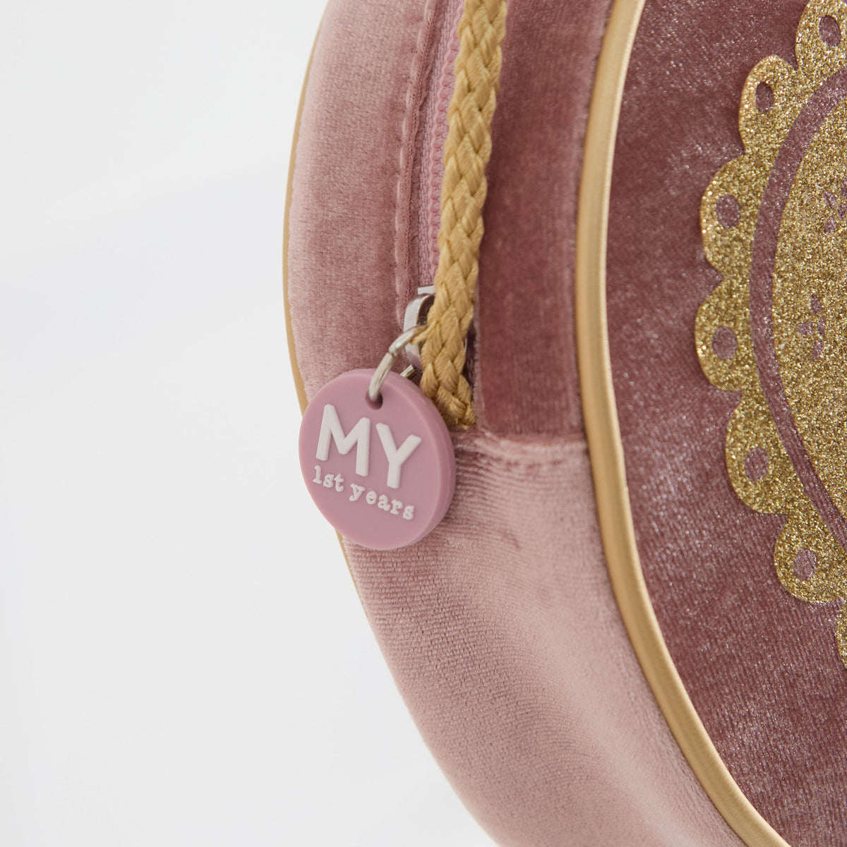 Personalised Gold Heart Pink Velvet Handbag