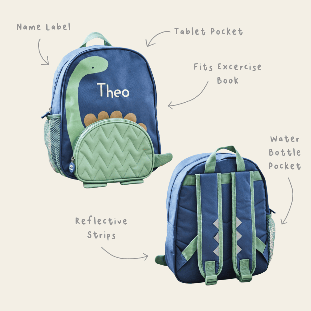 Personalised Green Dinosaur Medium Backpack