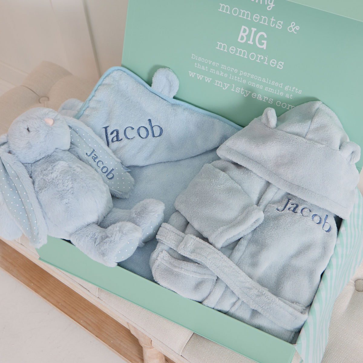 Personalised Blue Splash, Snuggle & Cuddle Gift Set