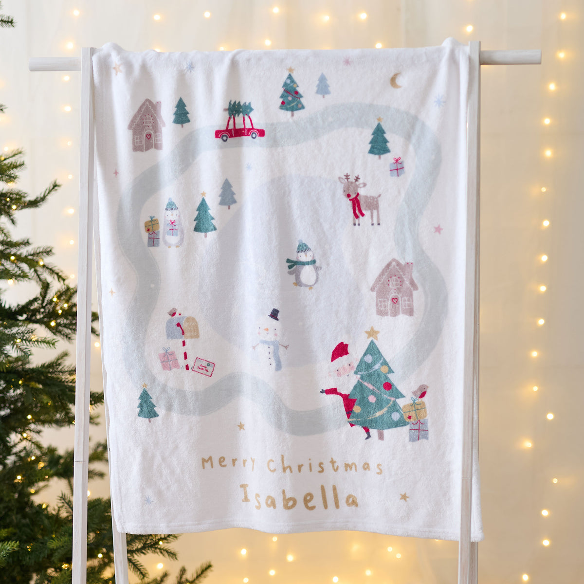Personalised Christmas Village Fleece Blanket