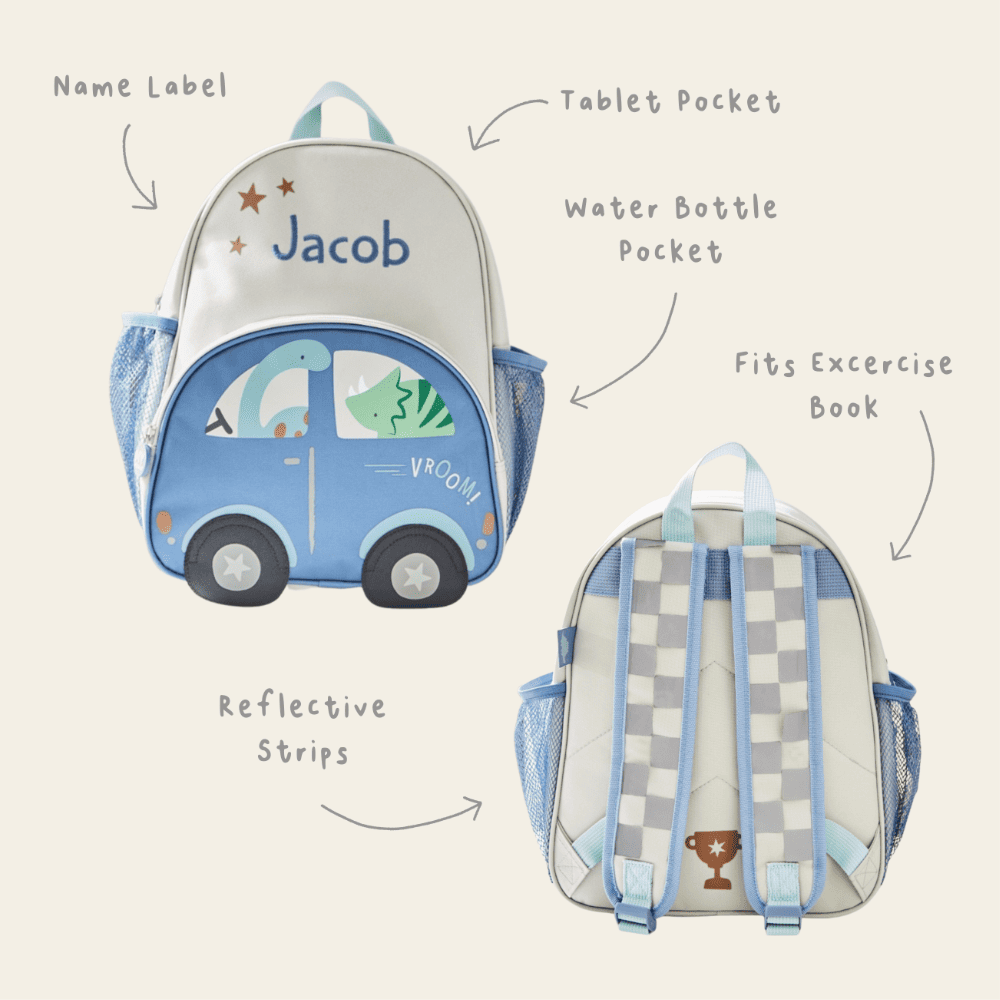 Personalised Dinosaur & Car Medium Backpack