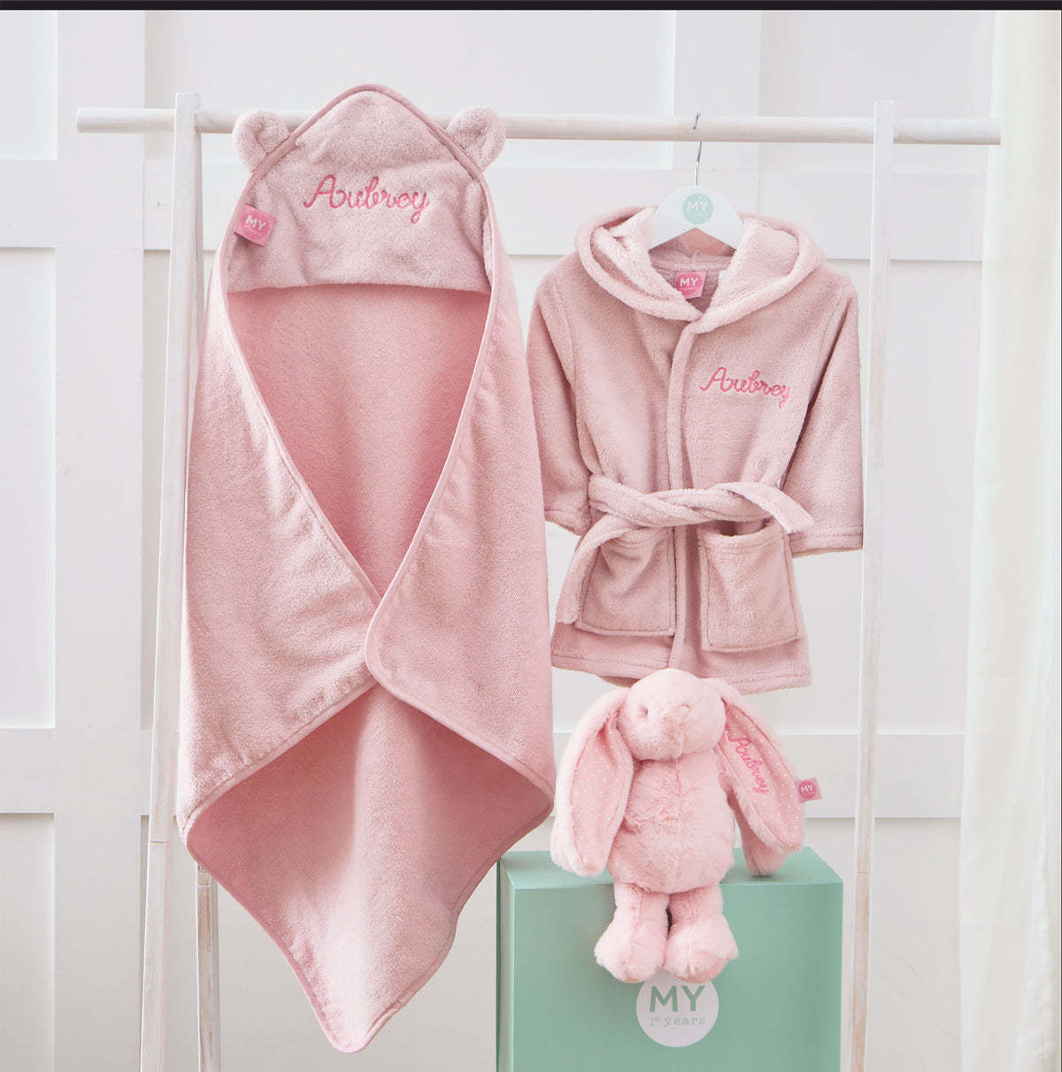 Personalised Pink Splash, Snuggle & Cuddle Gift Set