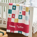Personalized Red Christmas Checkered Fleece Blanket