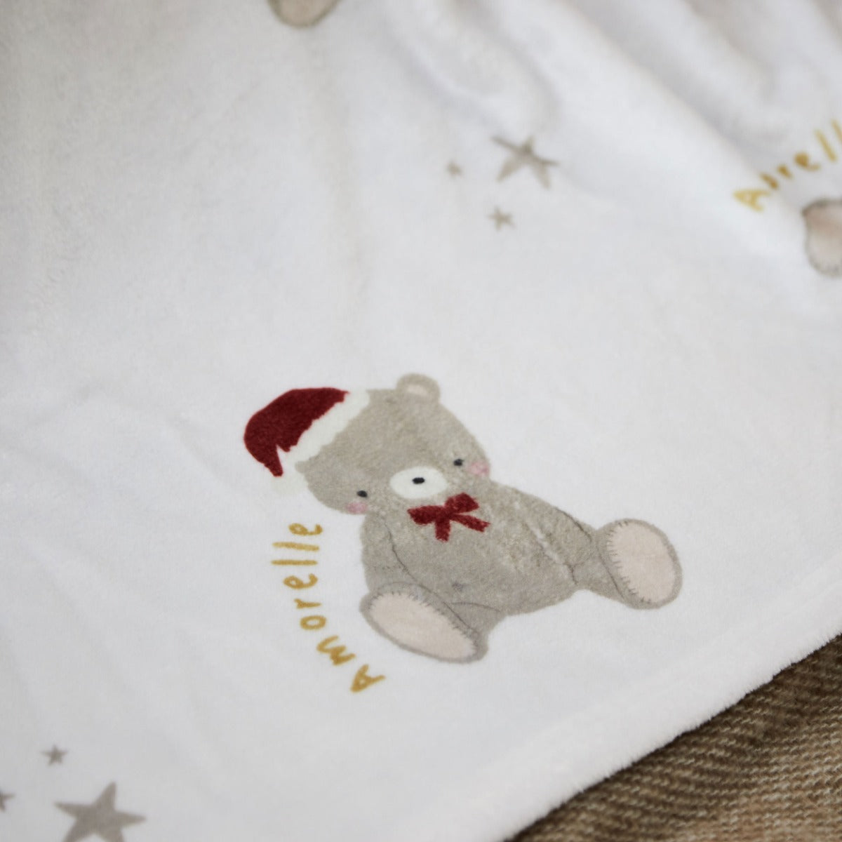 Personalized Christmas Teddy Bear Fleece Blanket