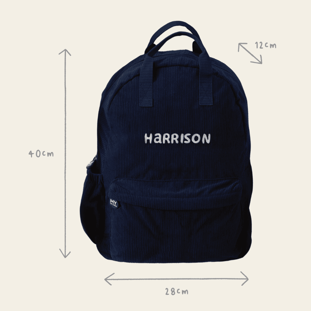 Personalised Name Large Cord Backpack Navy