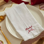 Personalised Embroidered Bow Cotton White Napkin