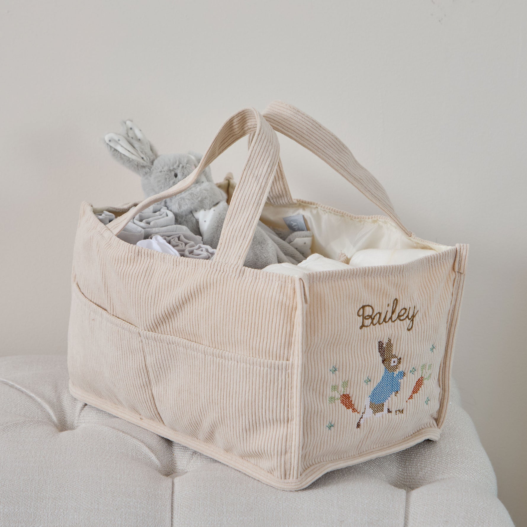Personalised Peter Rabbit™  Cross Stitch Nappy Caddy