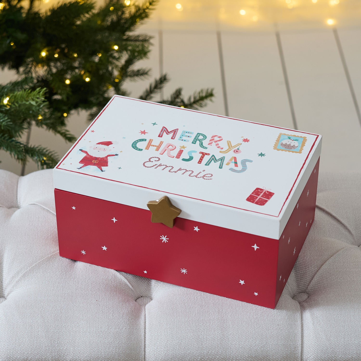 Personalised Wooden Merry Christmas Red Christmas Eve Box FSC®