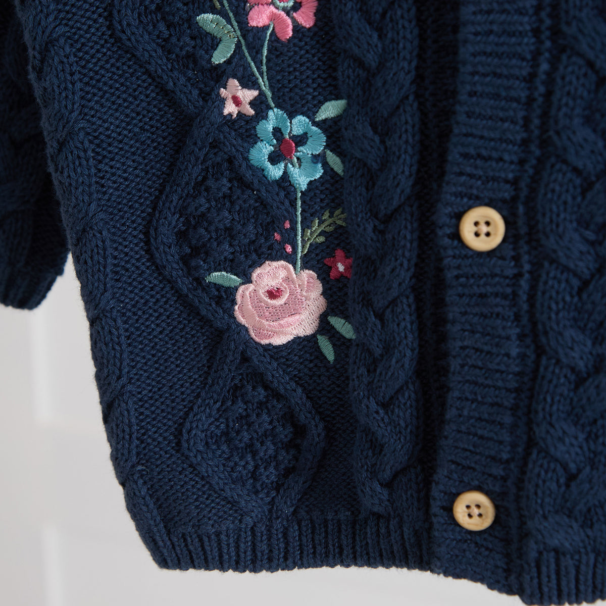 Personalised Front Floral Navy Cardigan