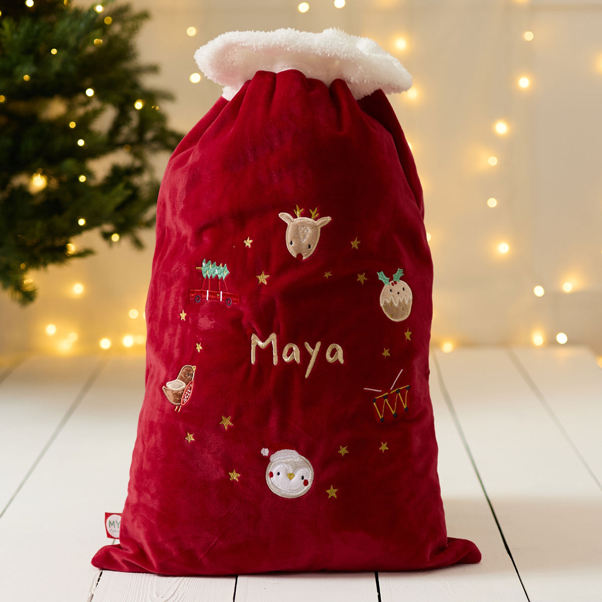 Personalised Red Embroidered Christmas Sack