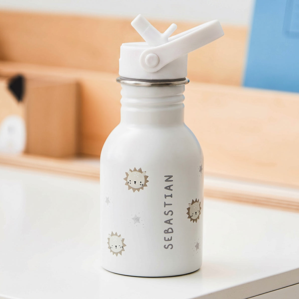 Personalised White Lion Water Bottle