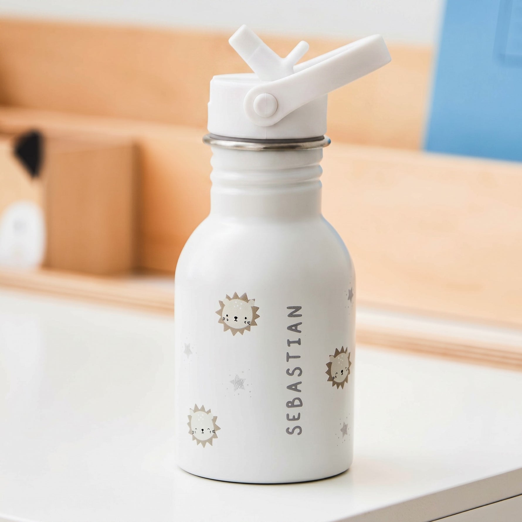 Personalised White Lion Water Bottle