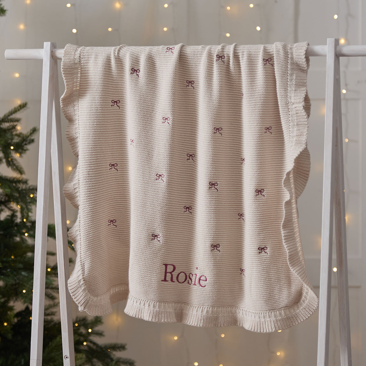 Personalised Pink Bow Frill Blanket