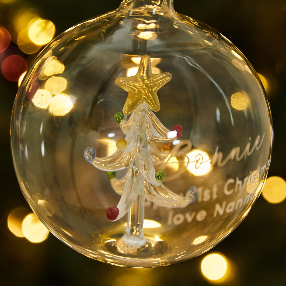 Personalised 1st Christmas Tree Glass Bauble