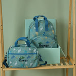 Personalised Khaki Dino Backpack & Lunchbag Set