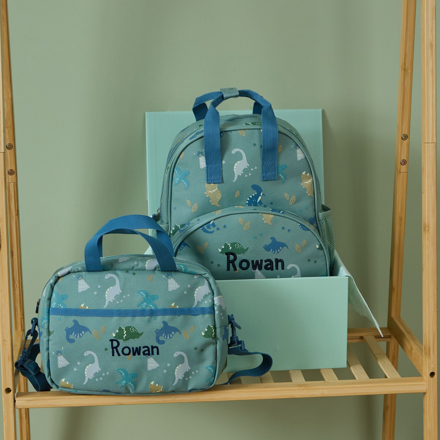 Personalised Khaki Dino Backpack & Lunchbag Set