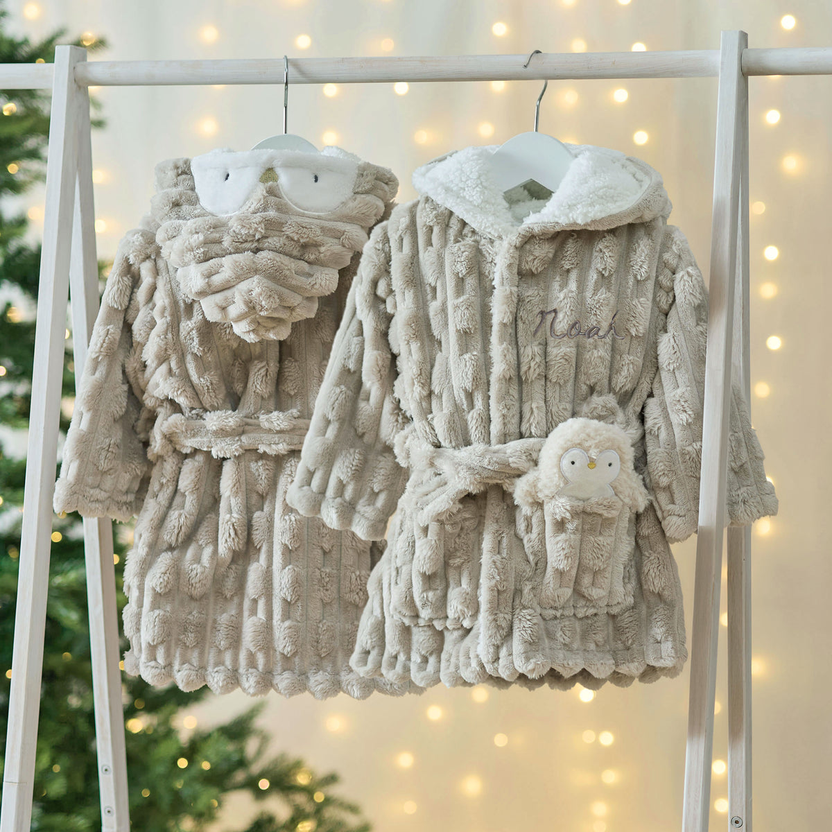Personalised Luxe Penguin Robe and Mini Plush Gift Set