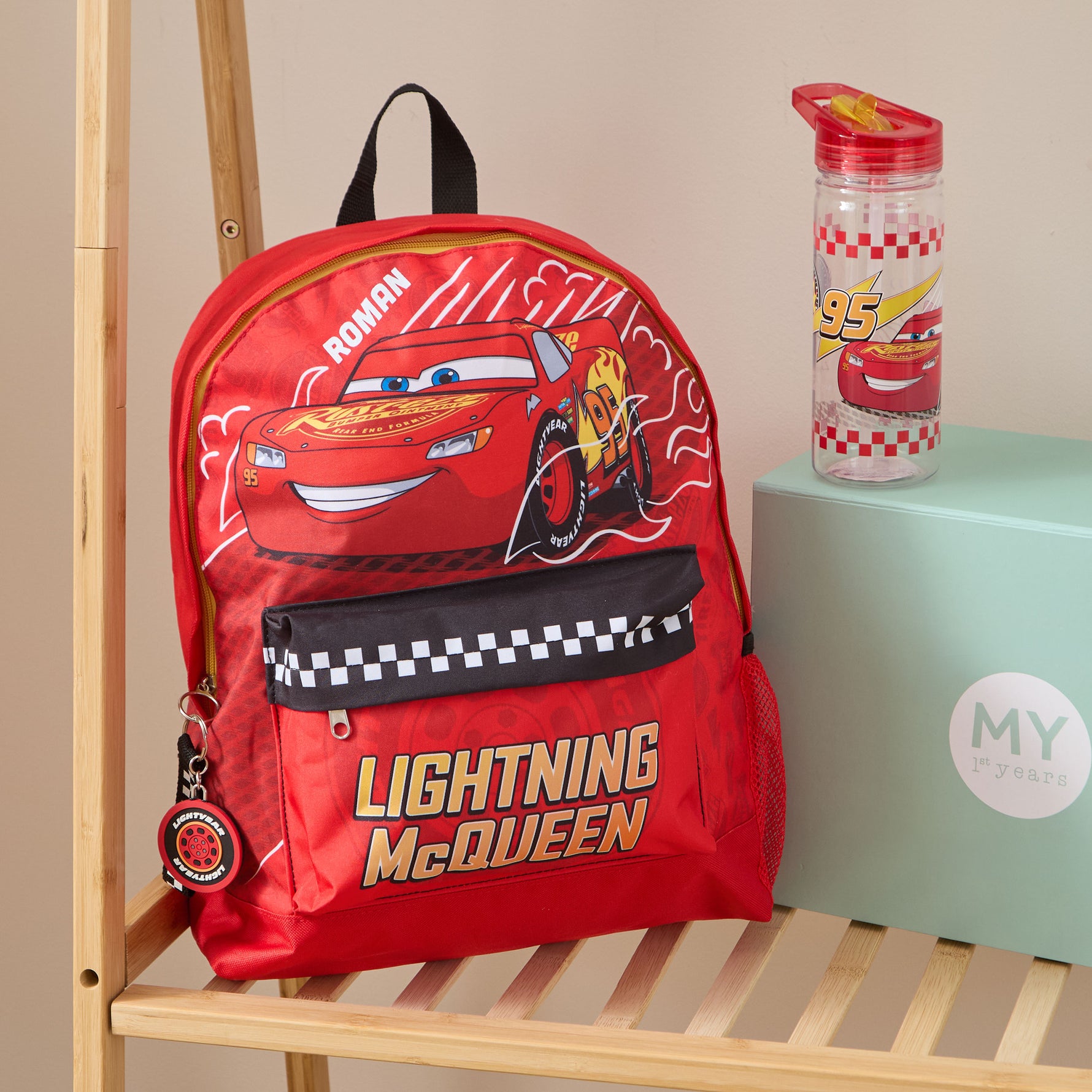 Personalised William Lamb Lightening McQueen Water Bottle and Backpack Gift Set