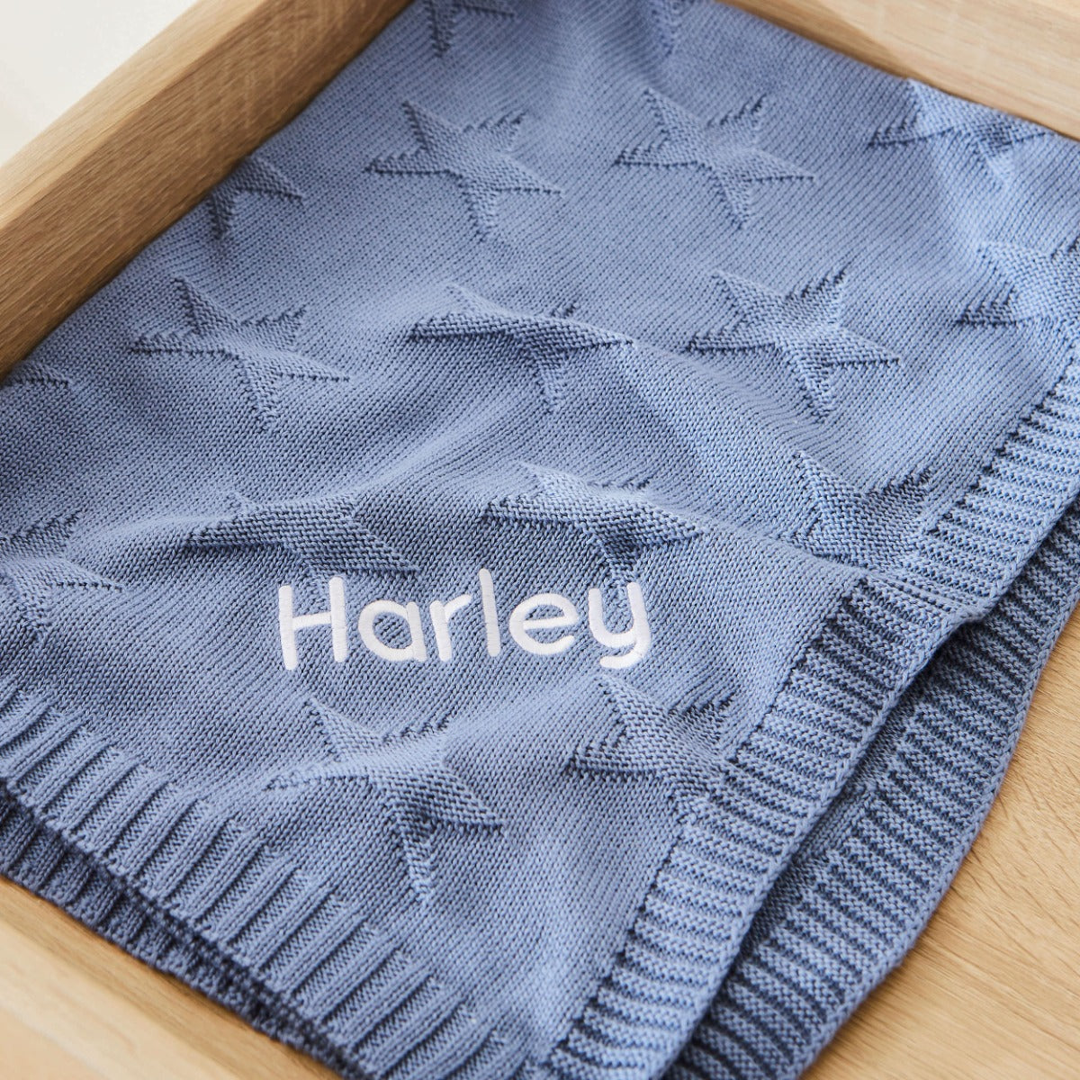 Personalized Wave Blue Jacquard Star Baby Blanket