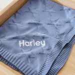 Personalized Wave Blue Jacquard Star Baby Blanket