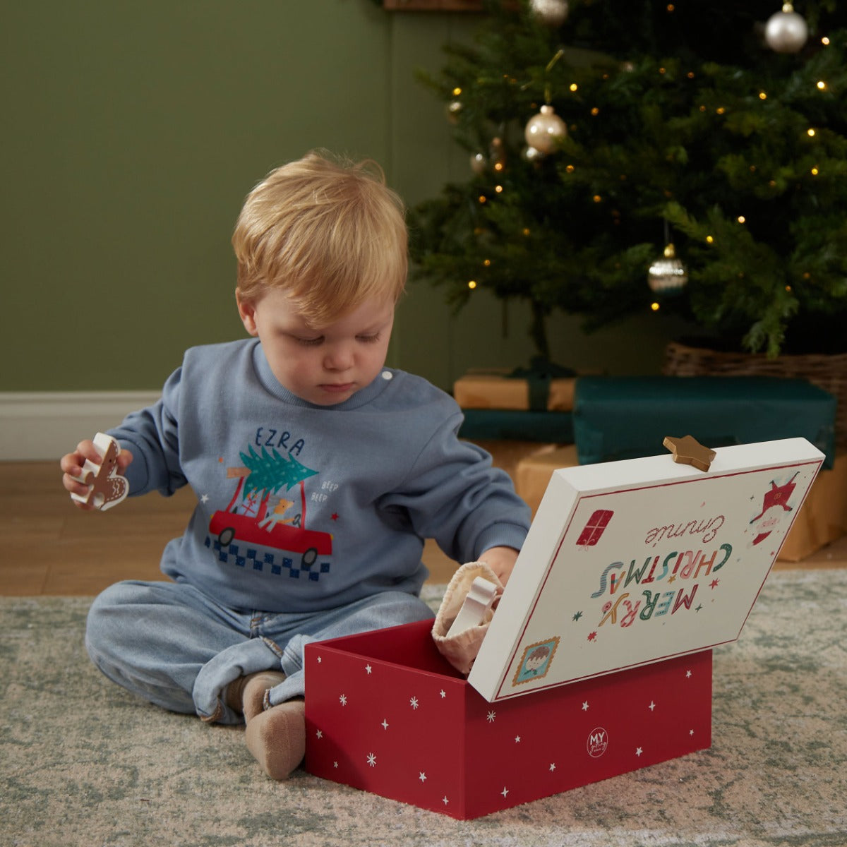 Personalised Wooden Merry Christmas Red Christmas Eve Box FSC®