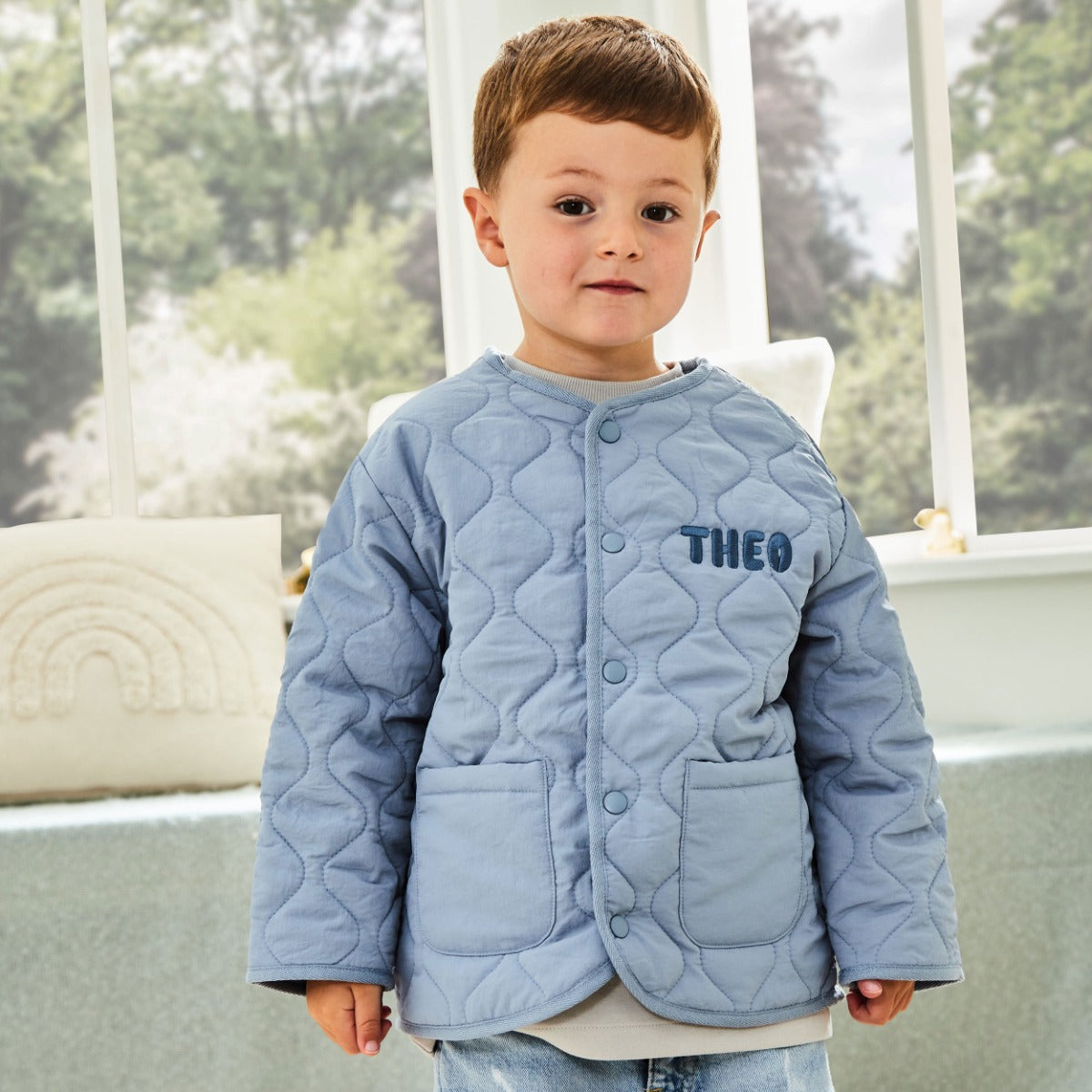 Personalised Name Blue Quilted Jacket 
