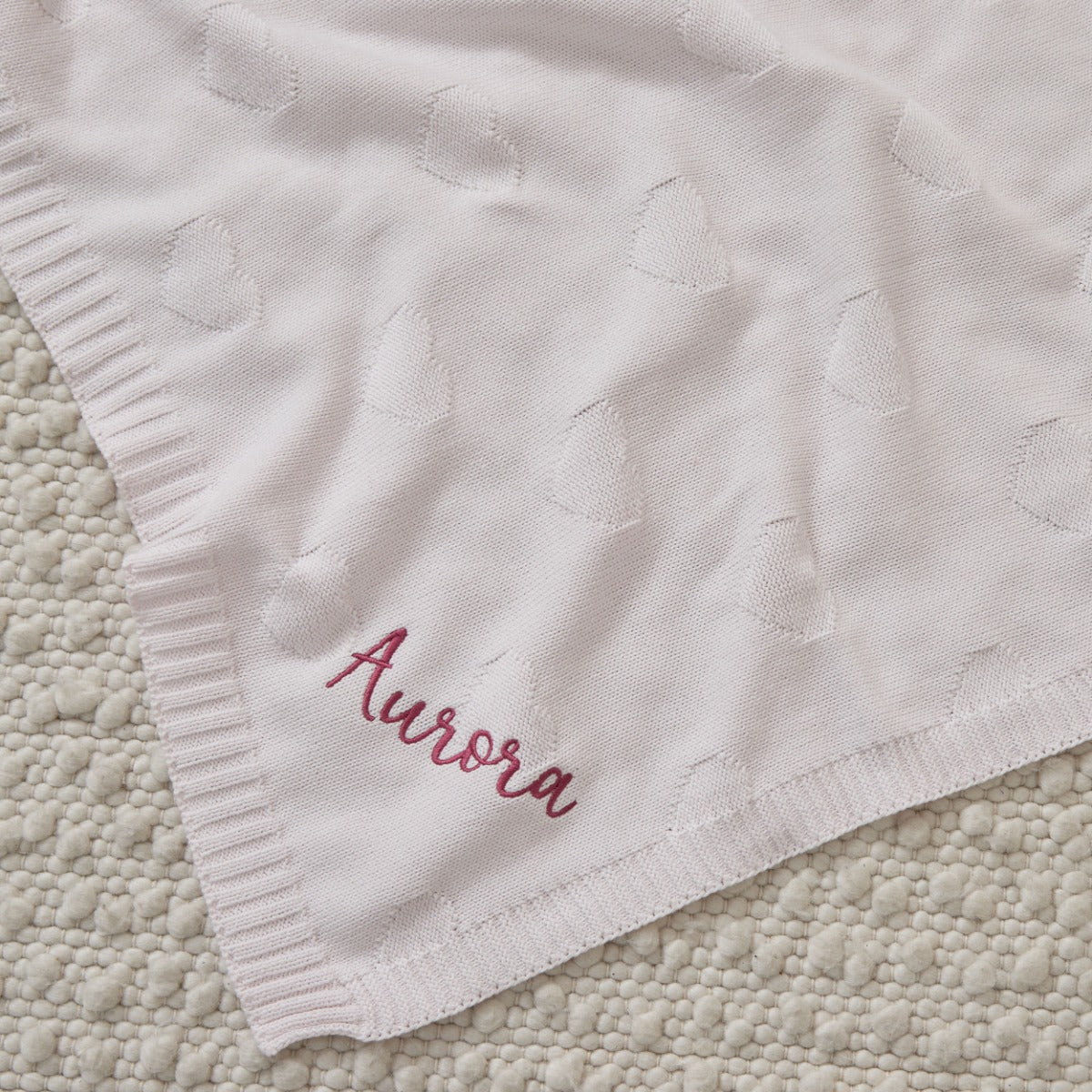 Personalized Pale Pink Heart Jacquard Baby Blanket