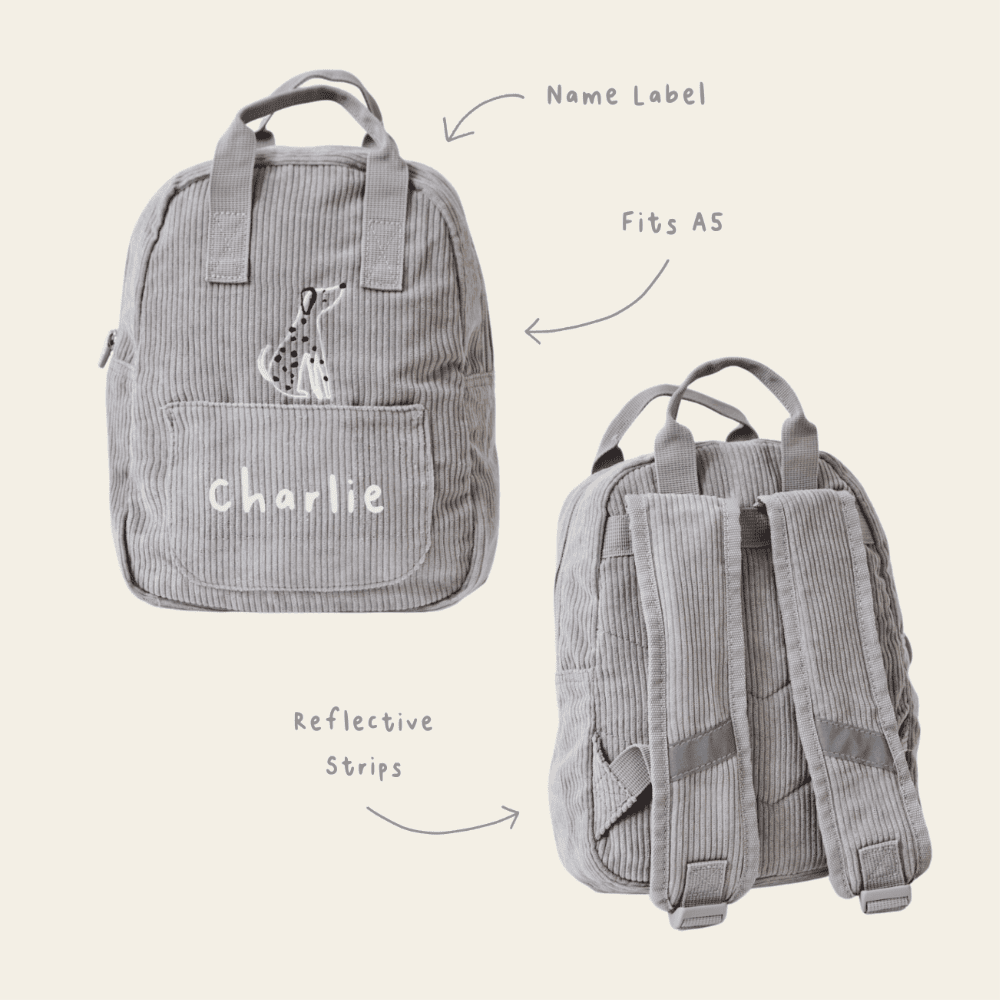 Personalised Grey Cord Cuddle Club Mini Backpack
