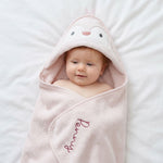 Personalised Pink Penguin Curved Hooded Towel