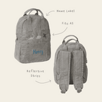 Personalised 3 Dinos Embroidered Grey Cord Backpack