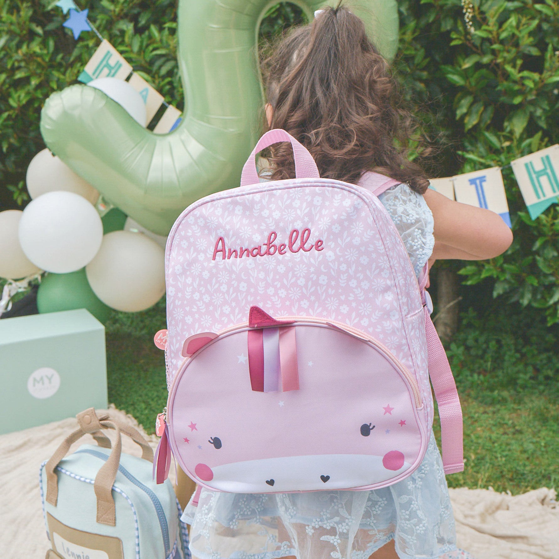 Personalised Pink Unicorn Face Medium Backpack
