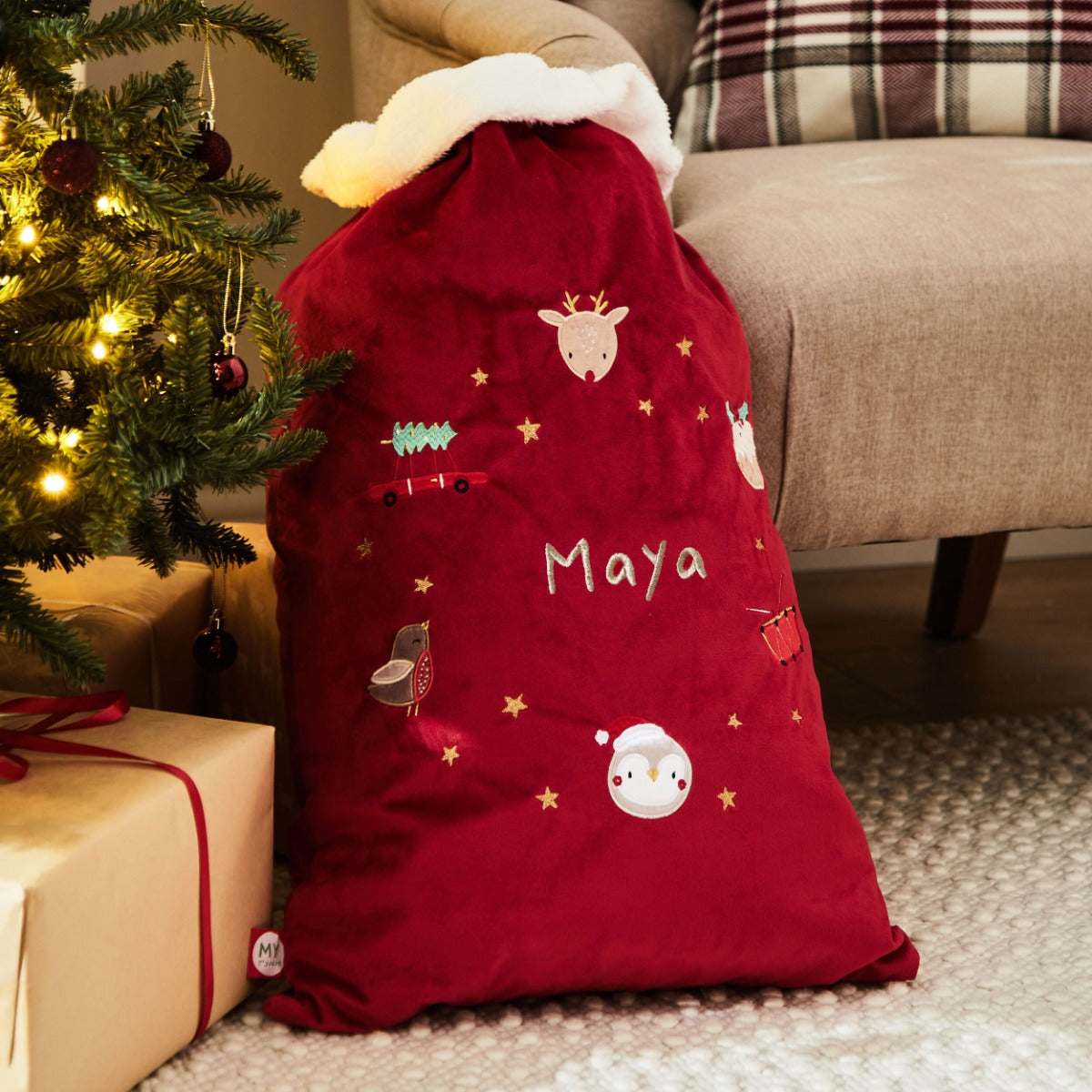 Personalised Red Embroidered Christmas Sack