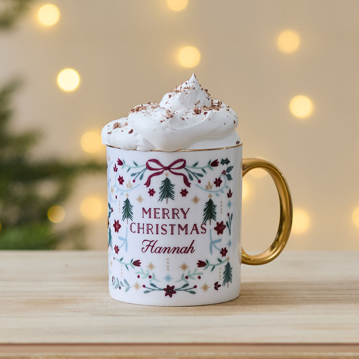 Personalised Traditional Christmas Gold Rim Mug