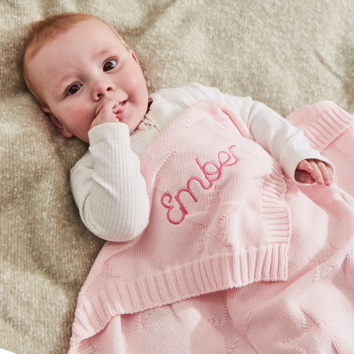Personalized Pink Star Jacquard Baby Blanket