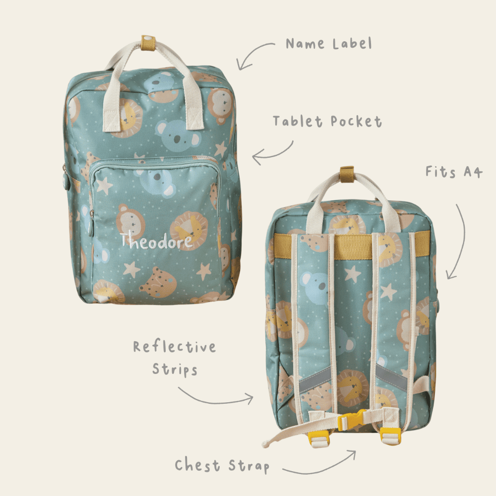 Personalised Green Safari Faces Cube Medium Backpack
